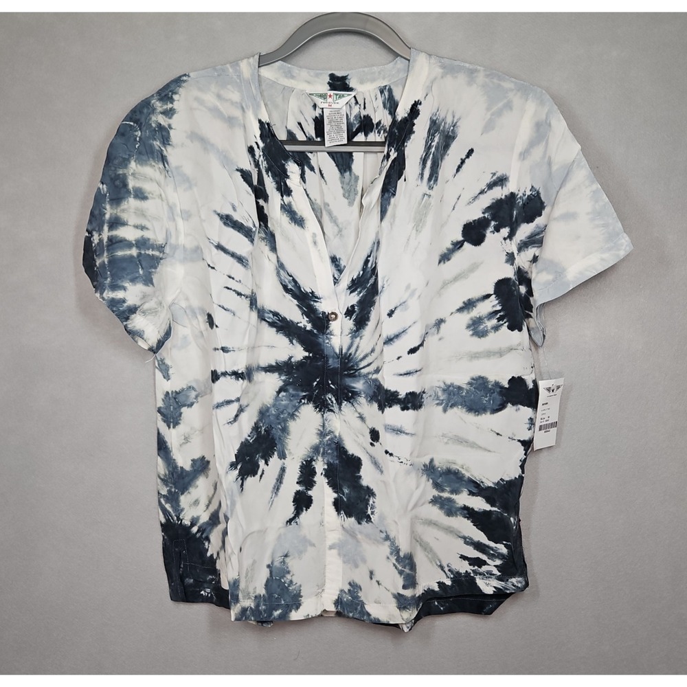 Hard Tail Forever Womens Black White Tie Dye Cupra V Neck Shirt Size Medium NWT